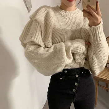 

2020 New Spring Korean Style Loose Sweater Women Solid Knitted Pullovers Winter Warm Sweaters Plus Size Pull Femme
