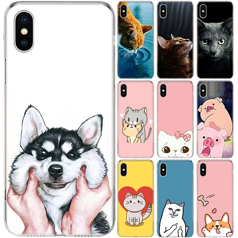 Мультяшный Кот милая мышь свинка кошки собака для Apple iPhone 7 8 Plus 11 12 Mini Pro X XS XR 6 6S 5 5S SE