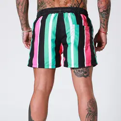 Мужские полосатые эластичные быстросохнущие спортивные шорты дышащие для летнего пляжа бега QL распродажа