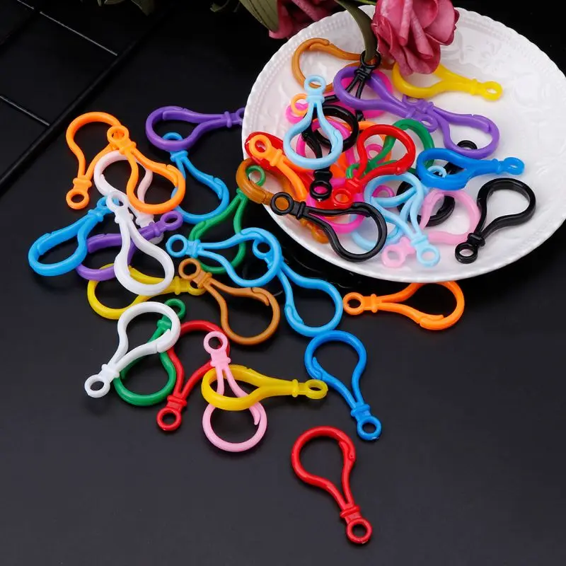 

100pcs Plastic Colorful Lamp Shape Buckle Snap Hook Lobster Clasp DIY Needlework Luggage Sewing Handmade Bag Purse Toy Doll Tool