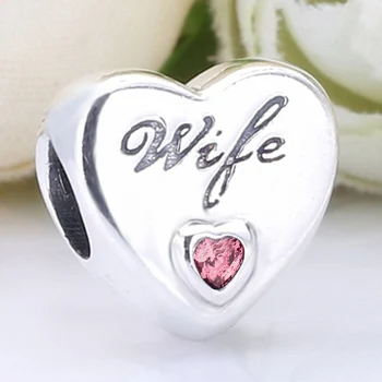 

Original Wife Love Heart With Crystal Beads Fit 925 Sterling Silver Bead Charm Pandora Bracelet Bangle Diy Jewelry