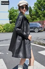 

Autumn Winter Womens New Sheepskin Trench Elegant Korean Genuine Leather Vintage Female Long Coat Loose Casual Outerwear