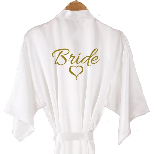 bride gold Великолепный mauve халат Атласный Женский атласный короткий кимоно с сердечками дизайн для свадьбы Вечерние одежда для невесты - Цвет: bride gold