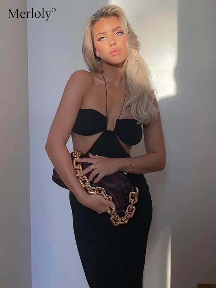 Элегантное сексуальное платье миди с открытыми плечами для женщин бандо лямкой