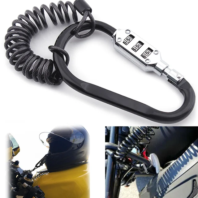 Motorcycle Anti Theft Bike Motorcycle Helmet Lock W/ Resettable Code PIN Spring Combination Lock Climbing Hook for Universal