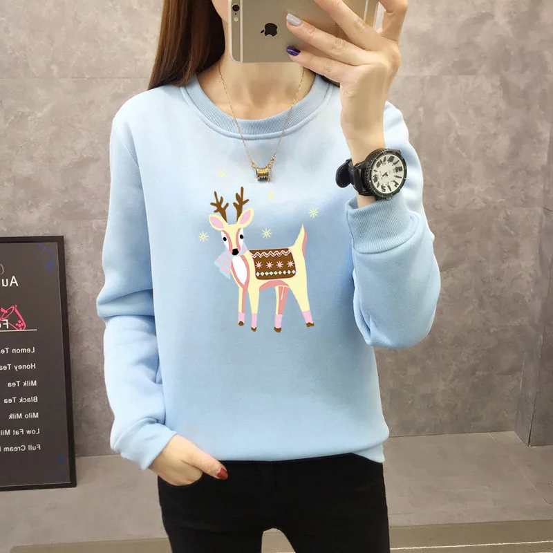 Модный свитшот с длинными рукавами и надписью оленя Женский без капюшона для