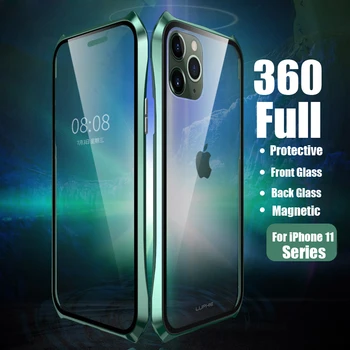 

Full Body Magnetic Case For iPhone11 Pro Max iPhone 11 Metal Shell Bumper Duoble Side Front Rear Glass Cover coque etui funda On
