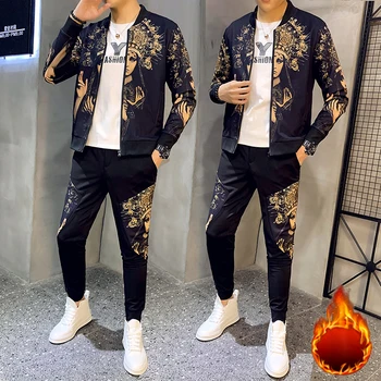 

2-piece Track Suits Sweatsuit Man Plus Velvet To Keep Chinese Style Winter Mens Set Pant Thick Warm Tracksuit