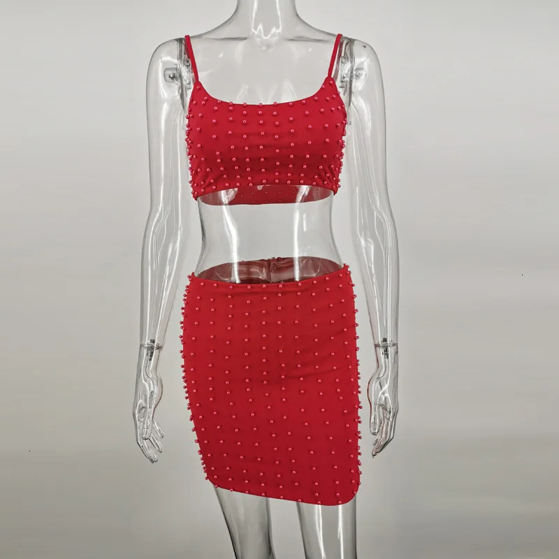 NATTEMAID, сексуальный комплект из двух предметов с жемчугом, топ на бретельках и короткая юбка, летний женский комплект с открытой спиной, комплект из 2 предметов, женское платье, наряд