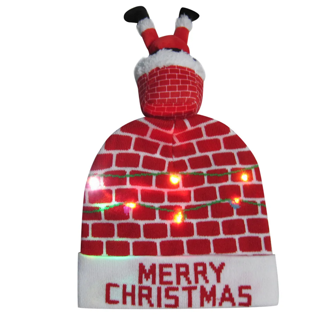 Merry Christmas женские мужские шапки для взрослых светодиодный светящийся головной убор вязаный некрасивый свитер Праздничные рождественские вечерние шапки шапка 9,3 - Цвет: A