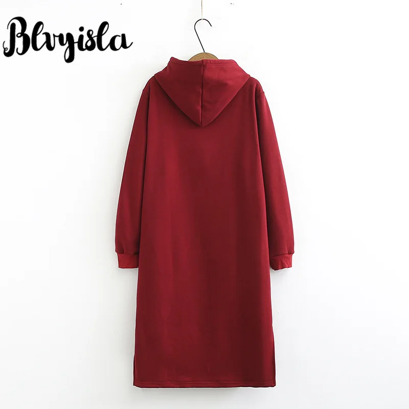 Blvyisla 4XL Большие размеры милая собака узор средней длины флис толстовка с капюшоном для женщин шнурок сплит подол толстовки Топы