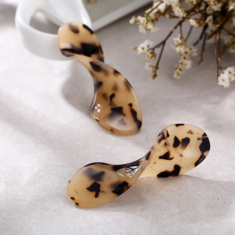 Bohemia Twist Spiral Leopard Earrings Acrylic Jewelry Ear Studs