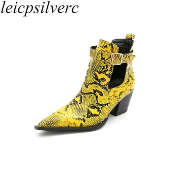 

Women's Boots High Heels Square Toe Buckle Spring Autumn Serpentine Roman Sandals 2020 Sexy New Fashion Casual Yellow Green Red
