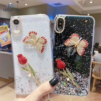 

Luxury Fashion Glitter 3D Rose Butterfly Phone Case For IPhone 11 Pro Max 6 6S 7 8 Plus X XR XS MAX For Galaxy S8 S9 S10 Plus