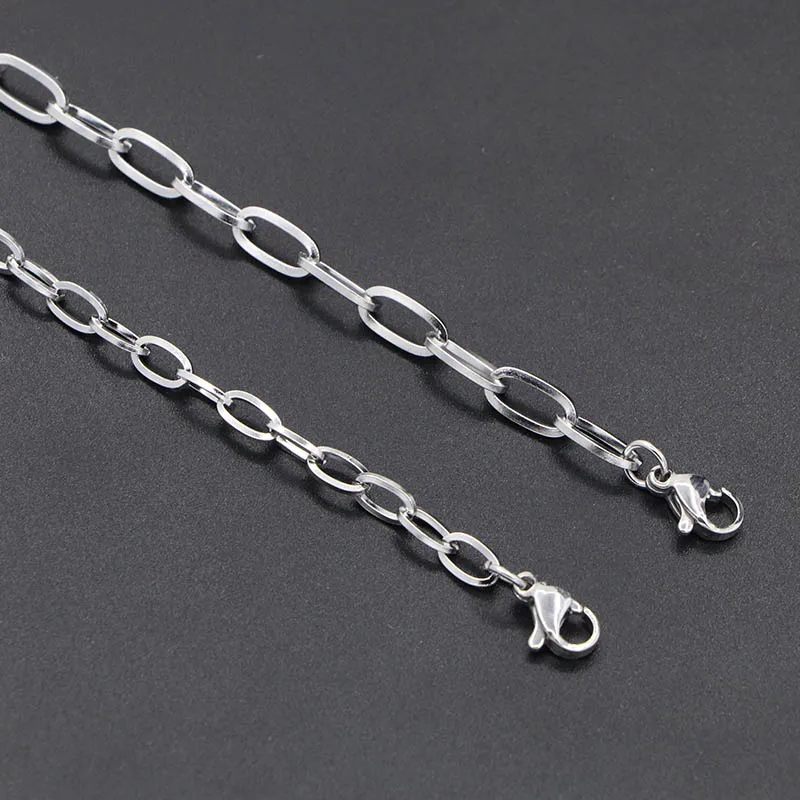 Bracelet Jewelry 3.7-4.7mm Long Cross Square Rolo Cable Stainless Steel Link Chain Steel Color Vintage for Women Unisex