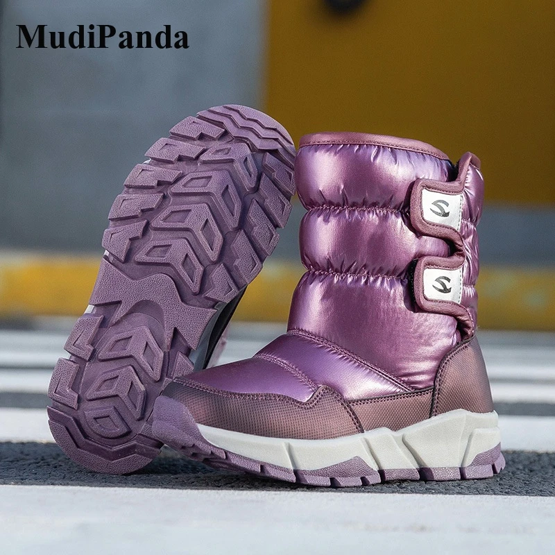 

MudiPanda Child Girl Winter Snow Boots Non-Slip Plus Velvet Cotton Waterproof Lightweight Warm Mid-Calf Kids Boy Shoes