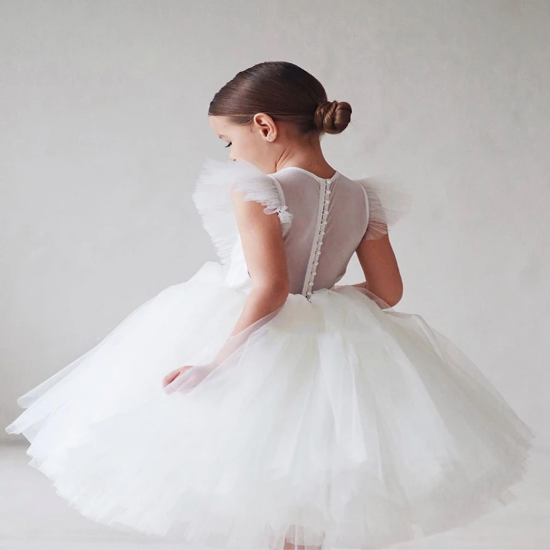 

Real Photos White Fluffy Birthday Dress For Baby Girl Tulle Casual Spanish Baby Dress Elegant Ball Bridesmaid Dresses For Girls