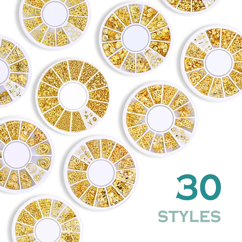 

FlorVida Nail Art Studs 6cm Disc 12 Grids Mixed Golden Silver 3D Decoration Kit for Nails Alloy Decorations