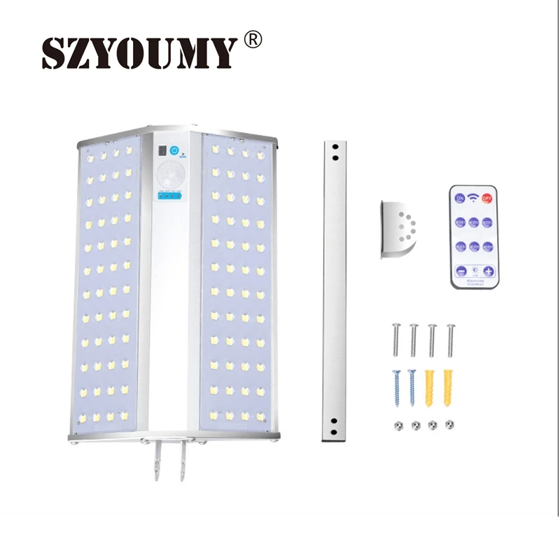 

SZYOUMY 10W Aluminum Wall Sconces with Mounting Pole and Remote Control Motion Sensor 96 LEDs Solar Wall Light Waterproof