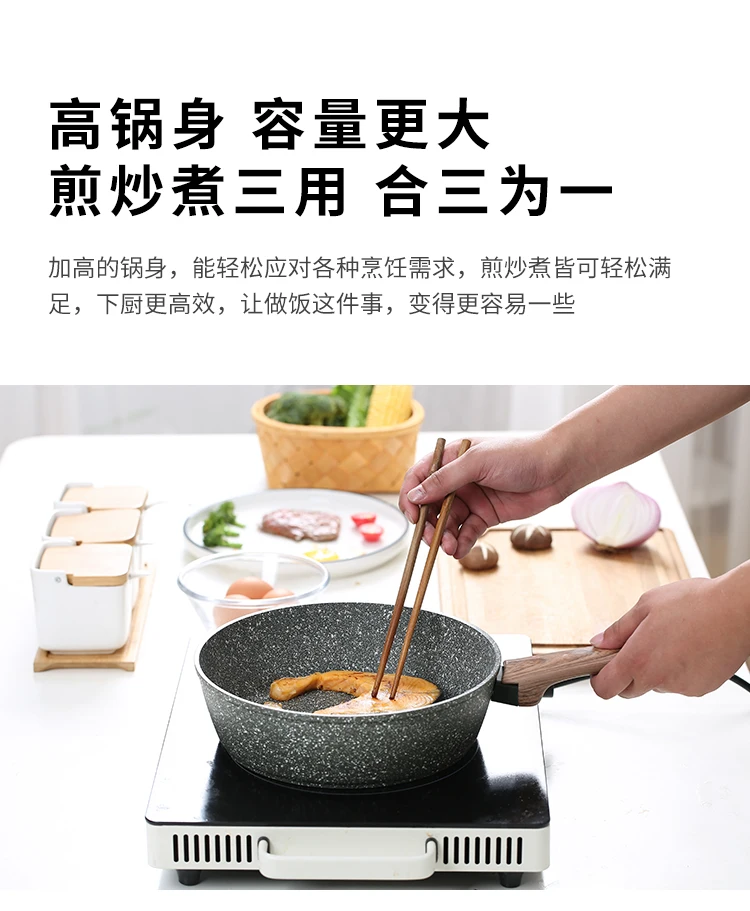 Deep large flat-bottomed frying pan noodle cooking soup non-stick cookware General Use for Gas and Induction Cooker korean