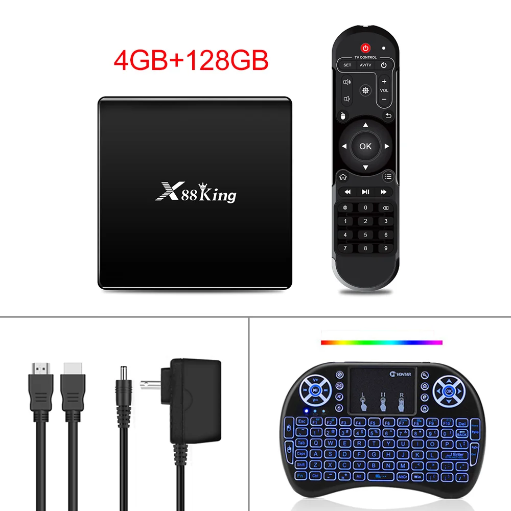 X88 King 4GB 128G Amlogic S922X TV Box Android 9.0 Dual Wifi BT5.0 1000M 4K Google Play Store Netflix Youtube 4K Media Player - Color: X88 Black i8 Backlit