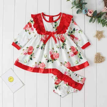

New Baby Girl Dress Princess Dresses+shorts Kid Baby Girl Flower Long Sleeve Princess Wedding Party Pageant Chidlren Sundress