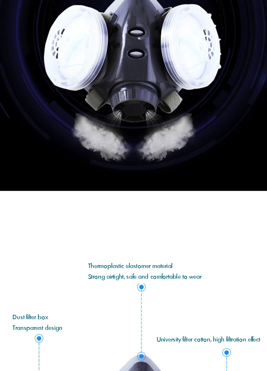 Респиратор маска(плюс защитные очки)-противогаз с 3 фильтром для дыхания защита глаз от пыли, органических паров, химических веществ