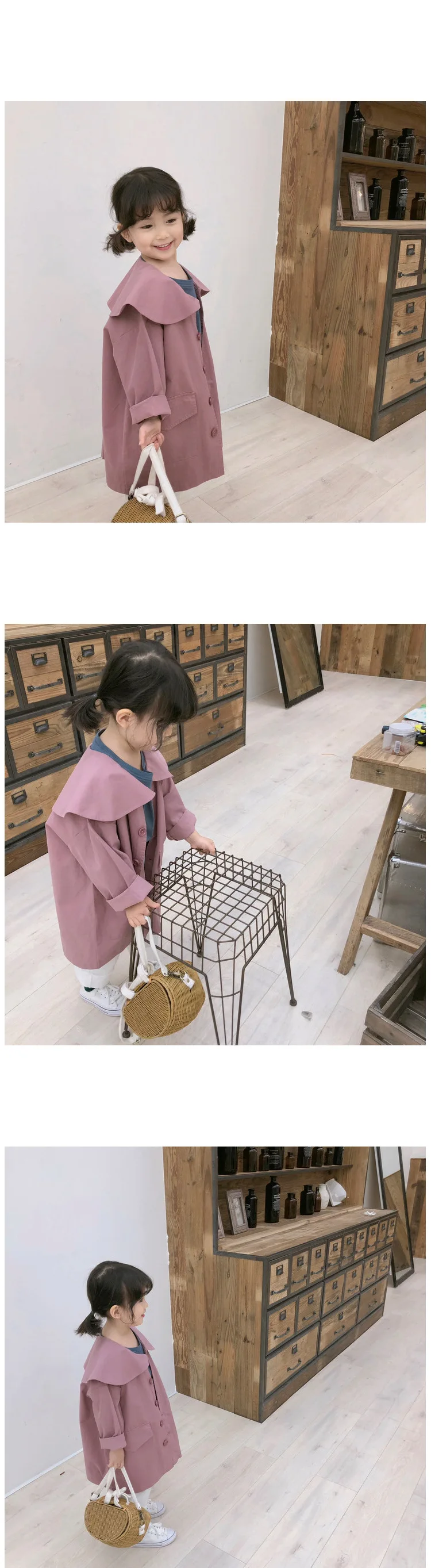 Детская одежда коллекция года, Осенняя детская тонкая ветровка в Корейском стиле, одноцветная куртка с длинными рукавами для девочек длинное пальто для малышей Верхняя одежда для девочек