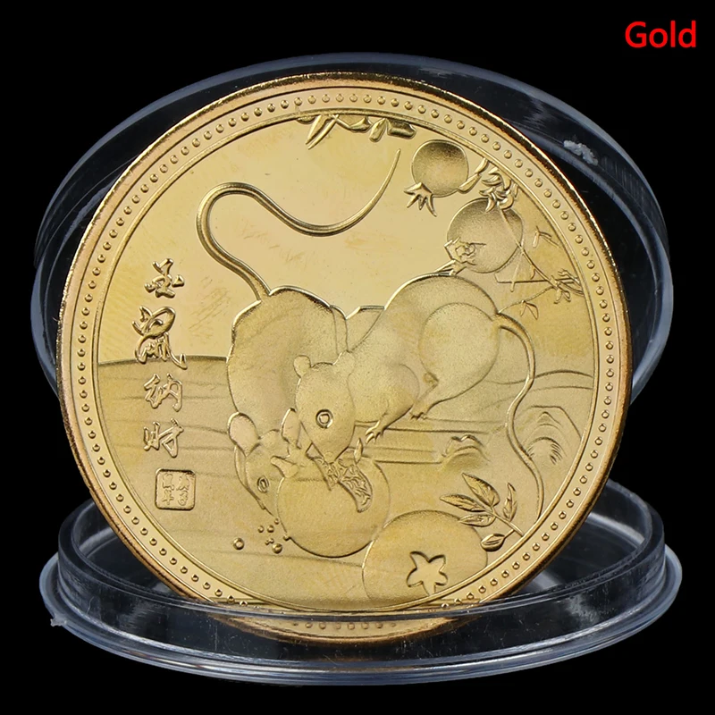 Zinc Alloy Year Of Rat Commemorative Coin silver/gold plated Chinese Zodiac Souvenir Coins Lunar Calendar Collection Art Craft