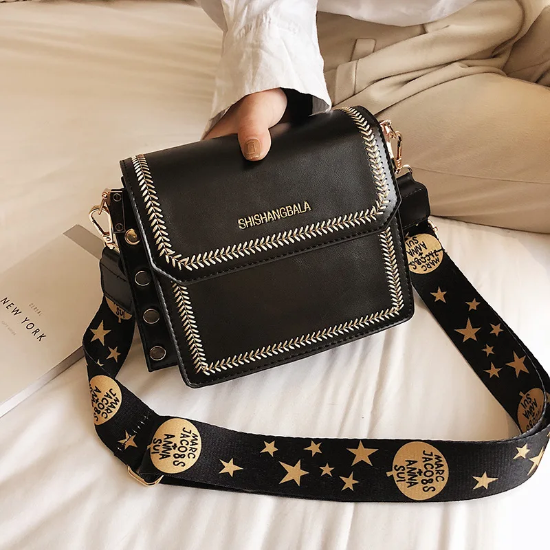 

2019 New Style Fashion Spring Versatile Square Sling Bag Rivet Double Layer Retro Shoulder Oblique WOMEN'S Bag