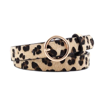 

Women Belt Fashion Leopard Pattern Belt Concise Round Shape Buckle Ladies Casual Ladies Leisure Dress Jeans Waistband