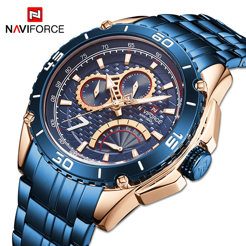 Часы наручные NAVIFORCE Мужские кварцевые роскошные брендовые водонепроницаемые в
