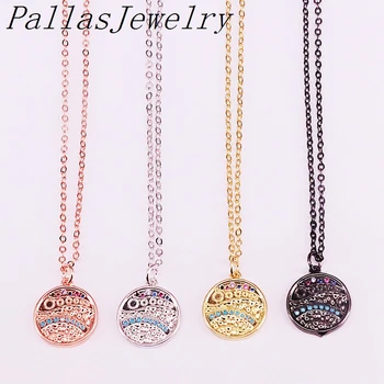 

10Pcs Metal Round Pave Cz Pendant Charm Necklace Gold/Black/Rose Gold Color Fashion Pendant Necklaces