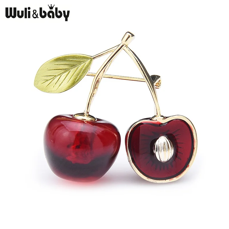 Wuli &amp baby новые эмалированные красные вишневые Броши для женщин 2-цветные фрукты