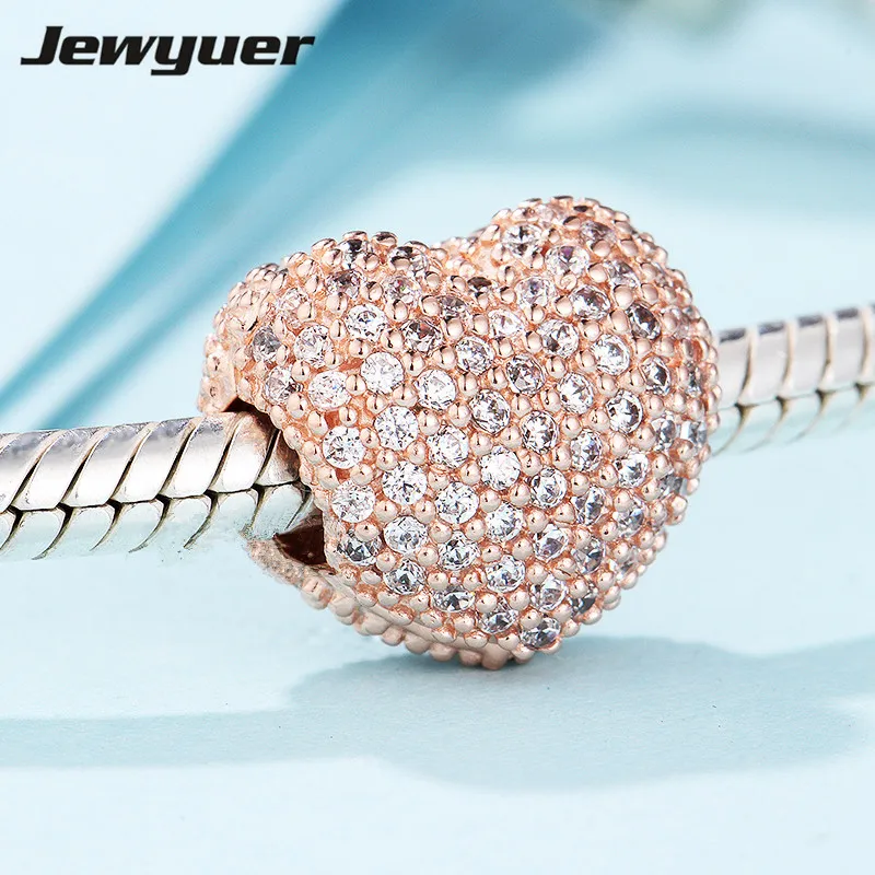 New Pave Open My Heart Clips charms with Rose gold Fit charm bead 925 sterling silver bracelets DIY gift fine jewelry KT083