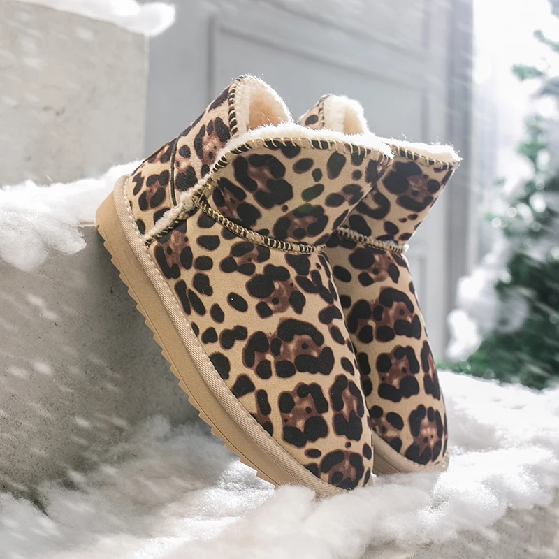 Lucyever Winter Women Thicken Warm Plush Snow Boots Mix Color Platform Cotton Shoes Woman Slip on Flat with Ankle Boots Female