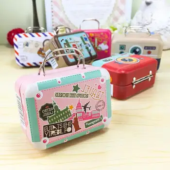 

100pcs 75*35*55mm Small Tin Vintage Party Rectangle Handbag Suitcase Luggage Shaped Candy Box Wedding Favor Gift Boxes Wholesale