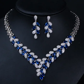 

Gorgeous Cubic Zirconia Stone Dubai Necklace Earrings Gold Jewelry Sets For Women Wedding Party Accessories