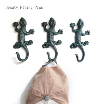 

2Pcs Direct selling new garden wrought iron animal gecko styling hook cast iron garden hook home door decoration curtain hook