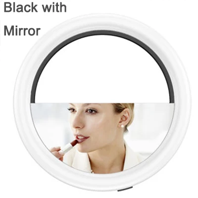 Black with Mirror Светодиодный светильник для мобильного телефона с кольцом для селфи, артефакт, студийное кольцо для студийной съемки, светящаяся вспышка для всех смартфонов - Цвет: Black with Mirror