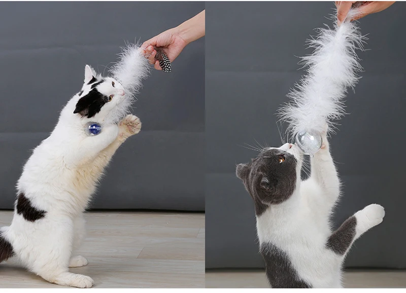 Pet Cat интерактивная игрушка красочные искусственные перья с маленьким прозрачным колокольчиком натуральные как птицы ворсовая кошачья палочка товары для домашних животных