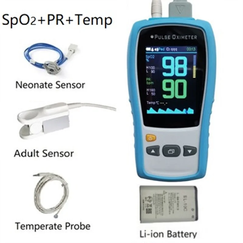 381-Temp-Blu-adt-Neo 2," TFT lcd 1 или 3 датчика взрослый ребенок младенец neotate SPO2 PR Temp 3 Параметры ручной пульсоксиметр CE - Цвет: 381-Temp-Blu-adt-Neo