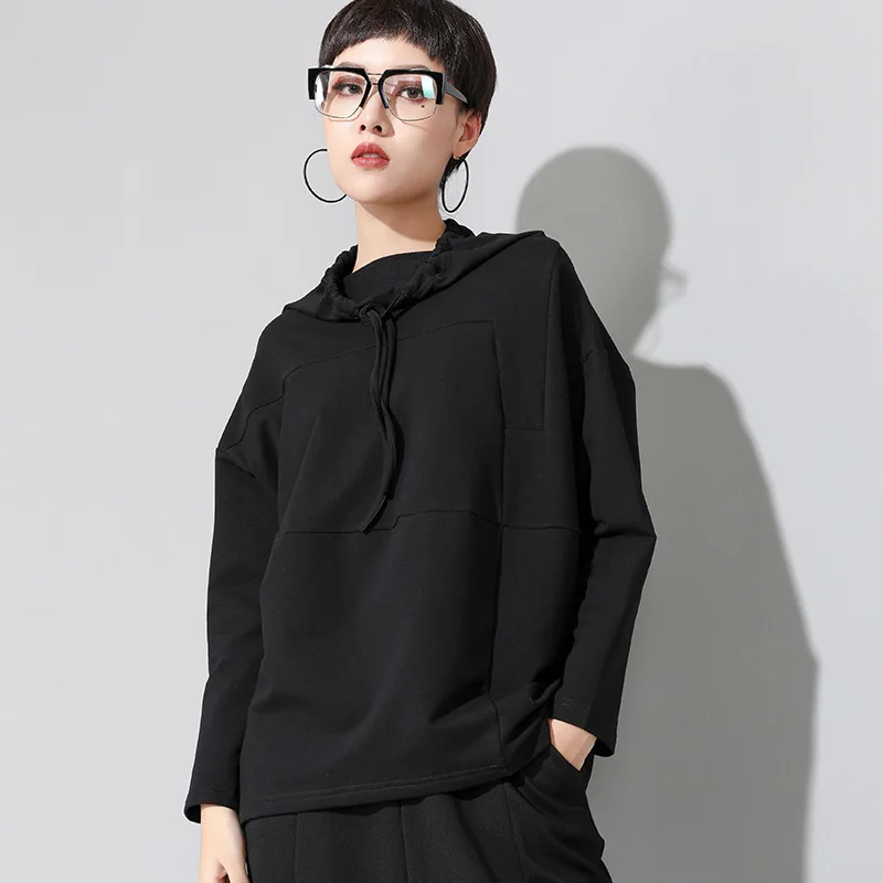 

LANMREM 2019 Autumn Full Sleeve Sweatershirt Streetwear Hooded Collar Pullovers Carduroy Solid Color Fashion Trend Wild AI937