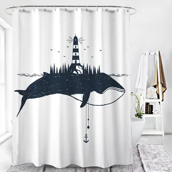 

3d Polyester Fabric Waterproof Bath Curtain Cartoon for Bathroom Whale Pattern Shower Curtain 180 * 200cm