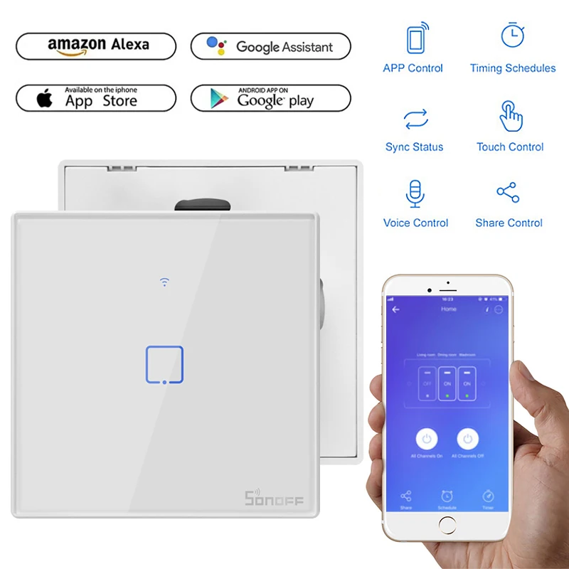 SONOFF T1 T2 T3 EU/UK WiFi Smart Wall Light Switch eWelink Smart Home interruptor TX Series 86 Type Switch For Alexa Google Home 2