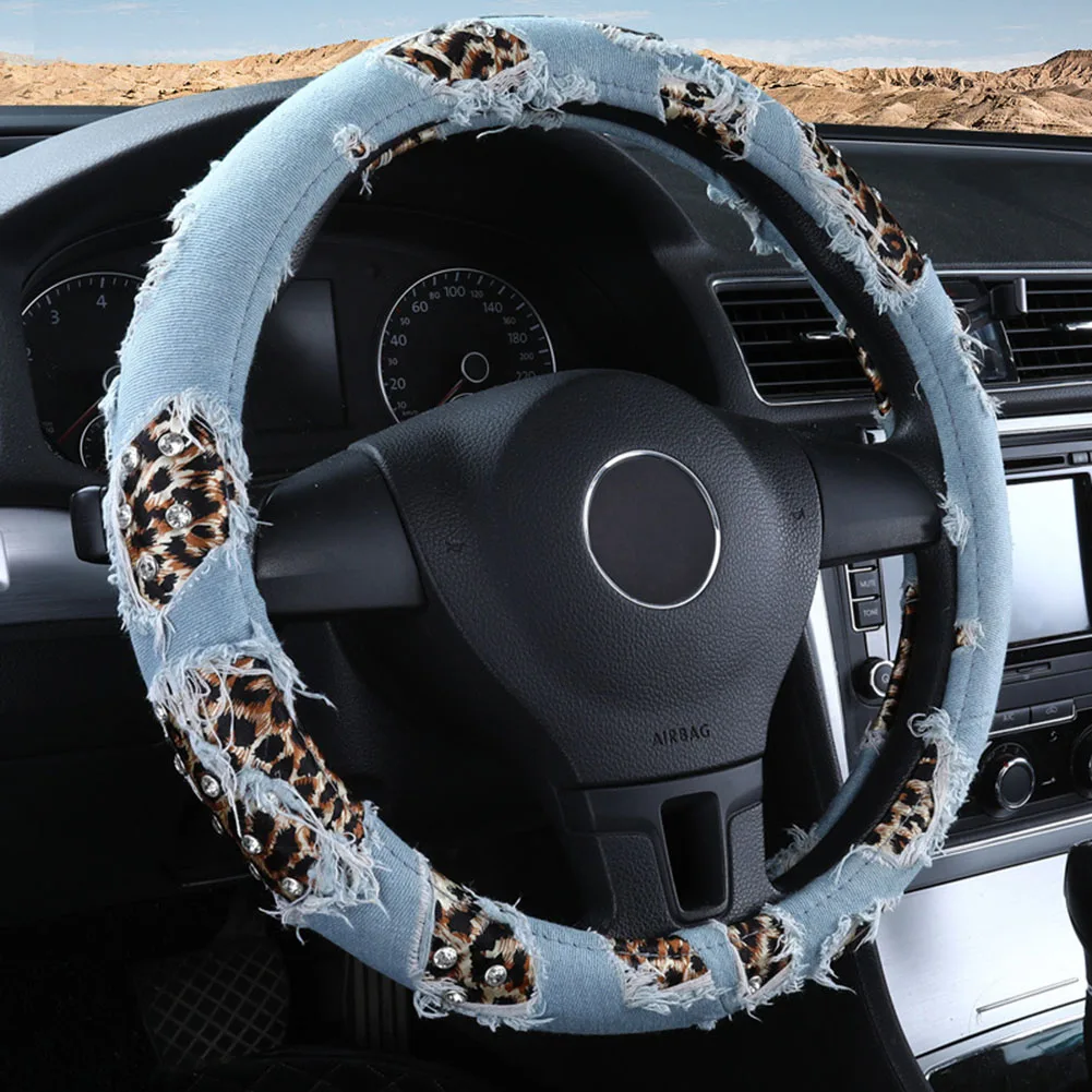Sky Blue 38 см Универсальный джинсовый прочный автомобильный нескользящий чехол на руль мягкий Beathable для стайлинга автомобиля аксессуары для интерьера - Название цвета: Sky Blue