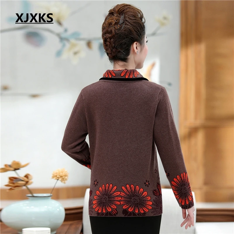XJXKS ropa mujer Invierno большой свитер элегантный карман однобортный отложной воротник Женский вязаный свитер пальто