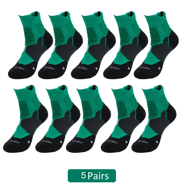 5Pairs Men's socks Breathable Socks women's Compression socks Basketball Socks Football Trekking Running Sport Socks Wintersocks Green-5pairs