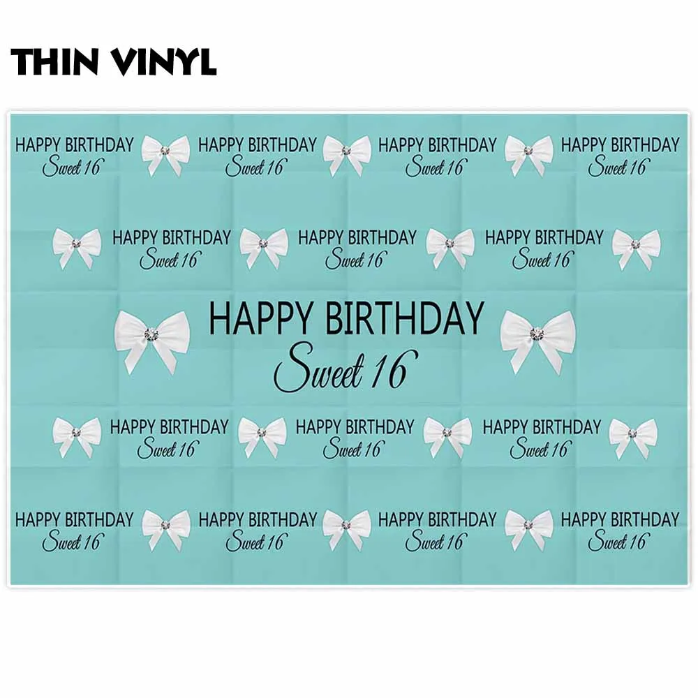 Allenjoy Green Background Happy Birthday Sweet 16 Pearl Bow Step And Repeat Party Decoration Princess Baby Shower Backdrop Props