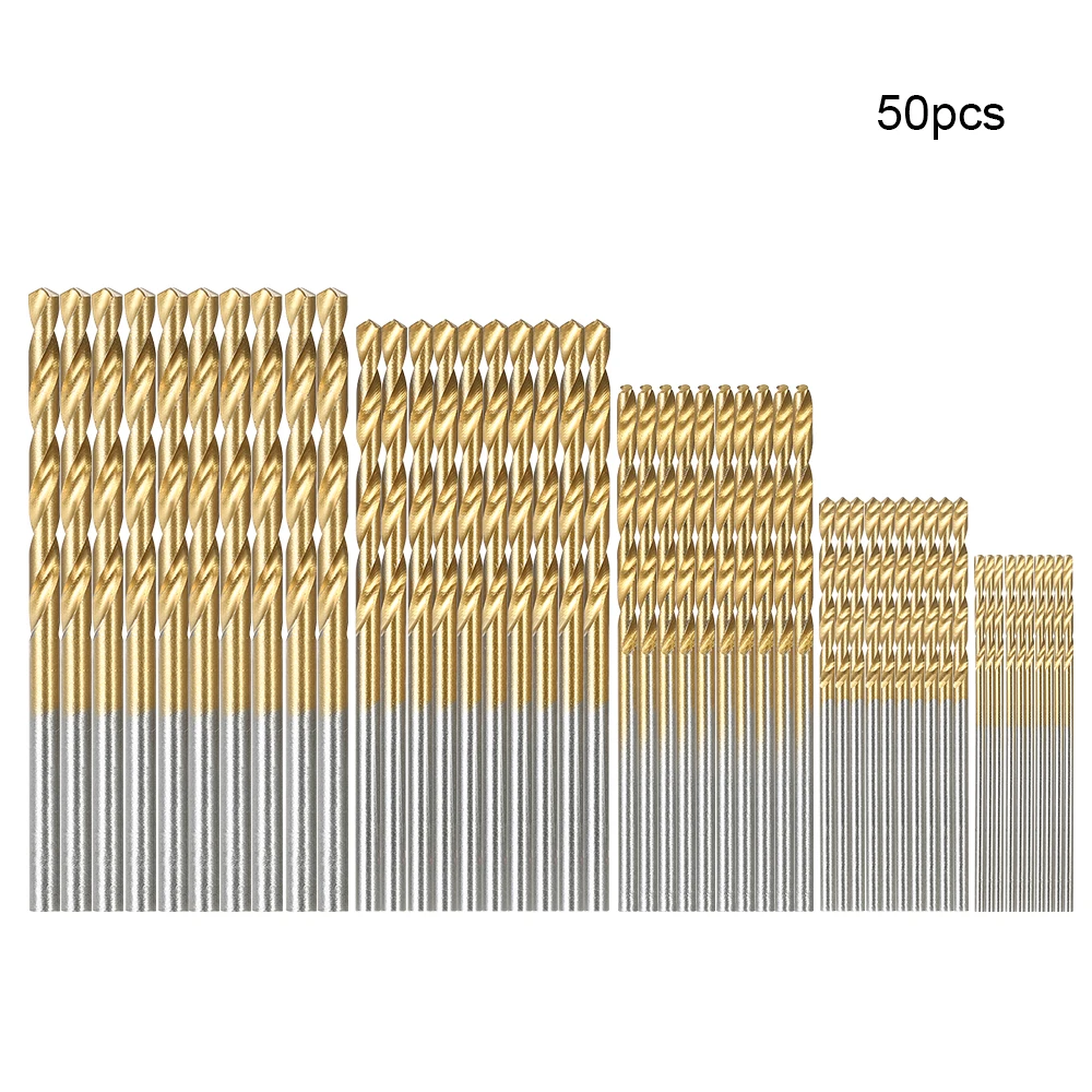 

50pcs HSS Plating Titanium Twist Drill Bit Set Metric System High Speed Steel Coated Twist Drills Bits Woodworking Drilling